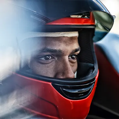 Racing driver man's head
